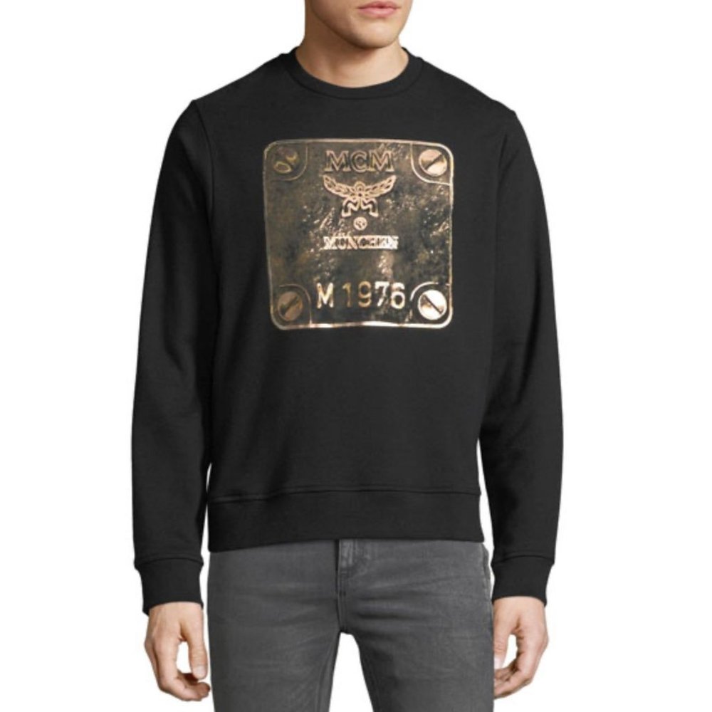 MCM Black Sweatshirt with Gold Plate Logo